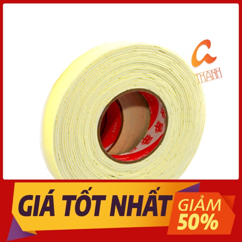 Băng keo xốp 2 mặt màu vàng 2.4cm