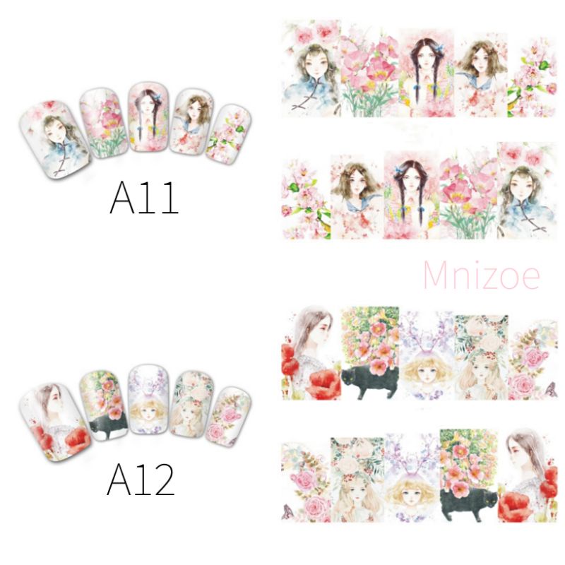 Sticker cổ trang, dán móng tay hình cô gái  Quà tặng cổ phong Sticker nails 3d  Nails
