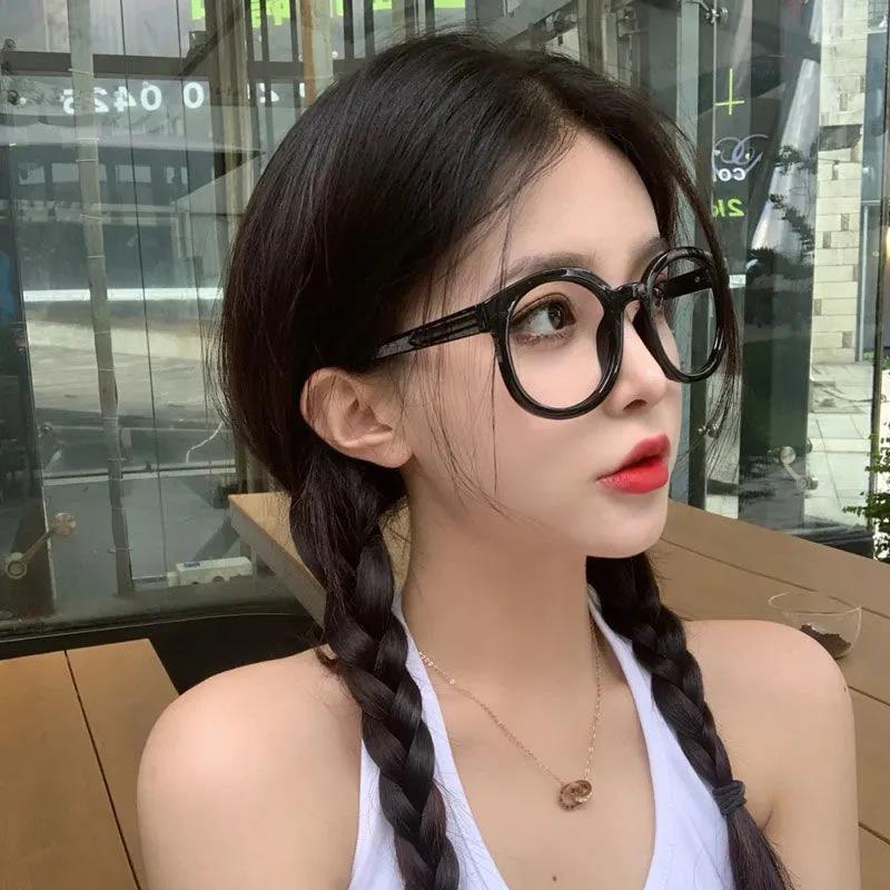 G ng K nh C N M O Net Kính Mắt Gọng Tròn Lớn Mỏng Nhẹ Màu Đỏ Đen Trơn retro Gọng Tròn Phẳng Chống Ánh Sáng Xanh Lam Cho Nữ