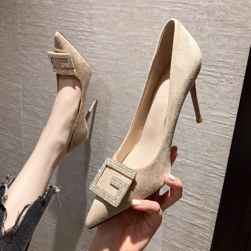 Asakusa single-shoe women spring 2021 new Korean version design sense temperament sexy water drill tip heel heels