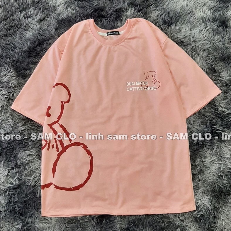Áo thun tay lỡ nữ SAM CLO freesize phông form rộng dáng Unisex - mặc cặp, nhóm, lớp in hình GẤU dual match