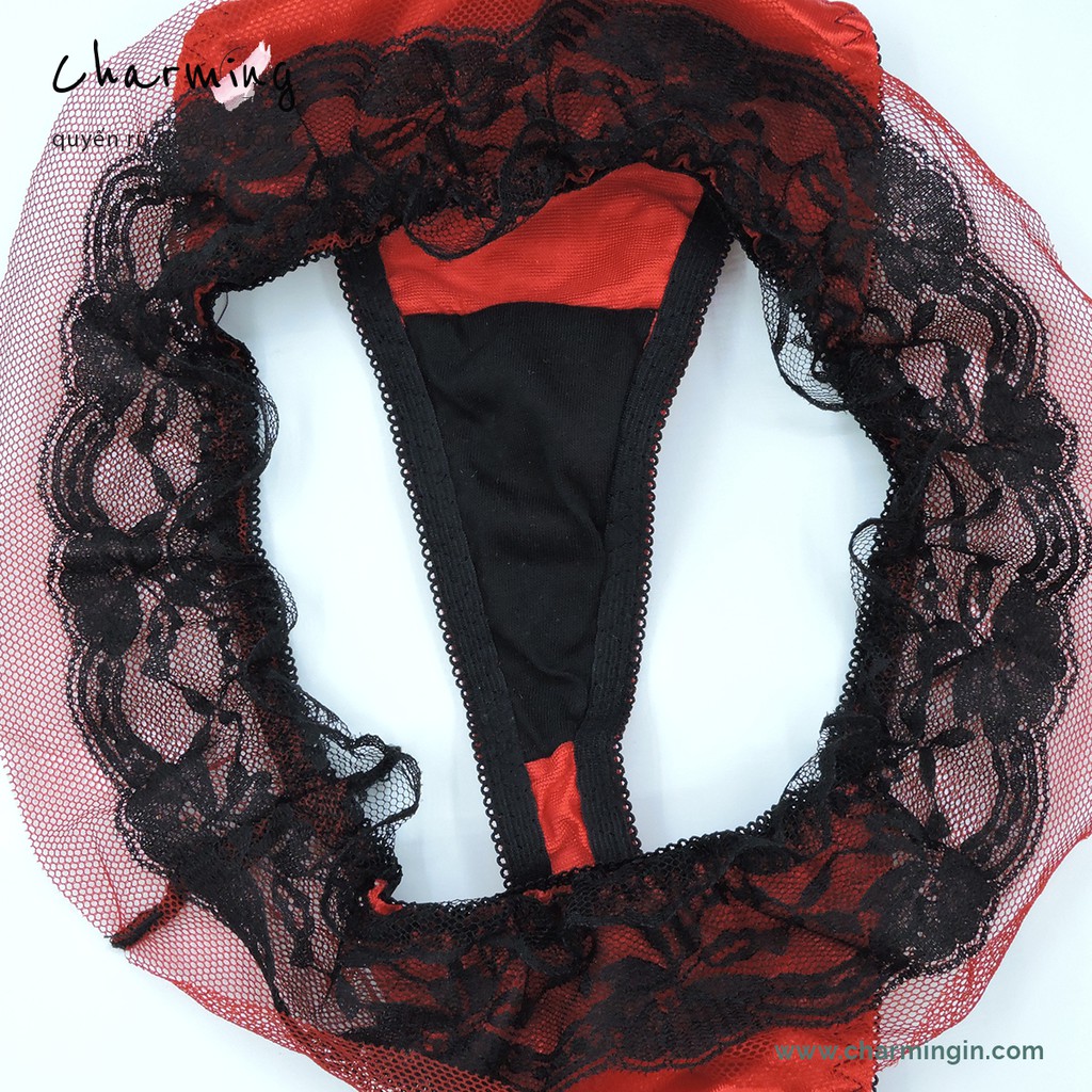 Quần lót T-back satin mịn  lưng ren co giãn siêu sexy - QLTB0008