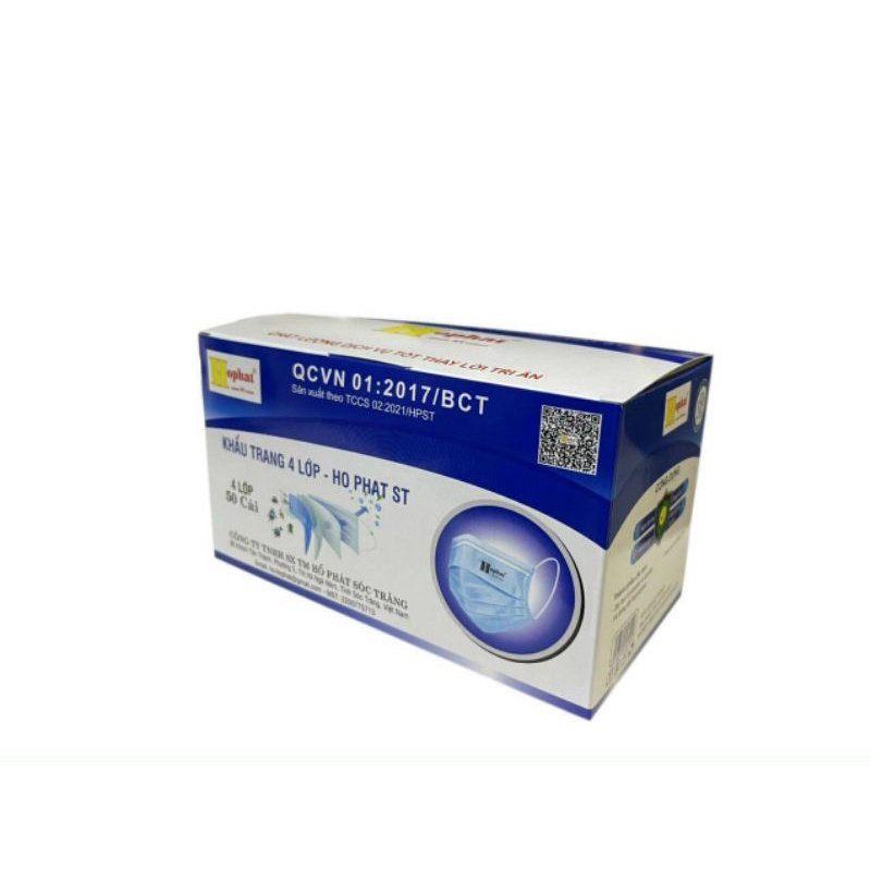 Khẩu Trang Y Tế 4 Lớp Hồ Phát Kháng Khuẩn -Hộp 50 Cái