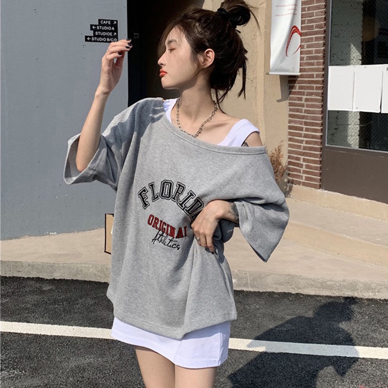 Áo thun IELGY tay ngắn dáng rộng hở vai phong cách Hàn Quốc thời trang cho nữ (bán lẻ)