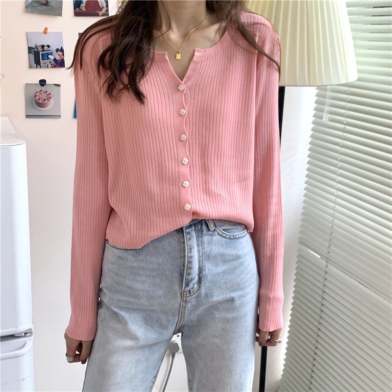 IELGY   Áo Cardigan Dệt Kim Tay Dài Phong Cách Hàn Quốc