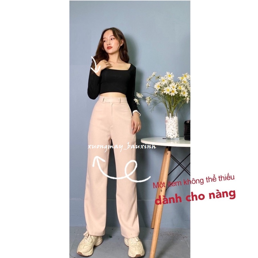 Quần ống rộng nữ, ống suông culottes dáng dài khuy lệch phong cách hàn quốc chất vải cao cấp