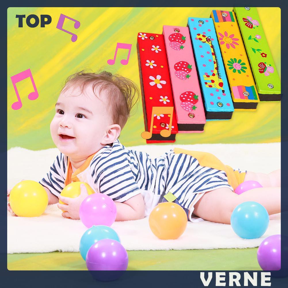 Kèn Harmonica Gỗ Hoạ Tiết Hoạt Hình Nhiều Màu Sắc Cho Bé