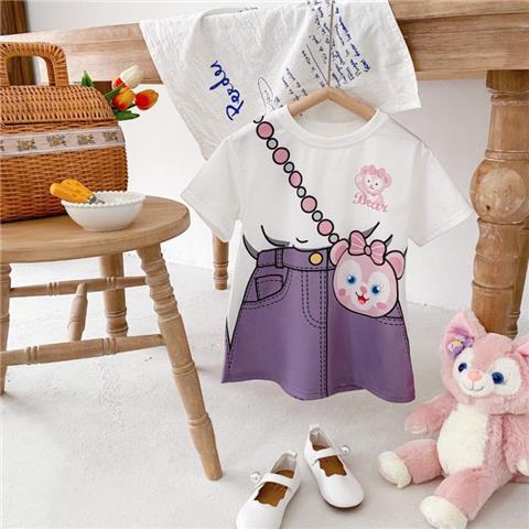 Đầm Tay Ngắn In Hoạt Hình Kiểu Hàn Quốc Thời Trang Mùa Hè Cho Bé Gái