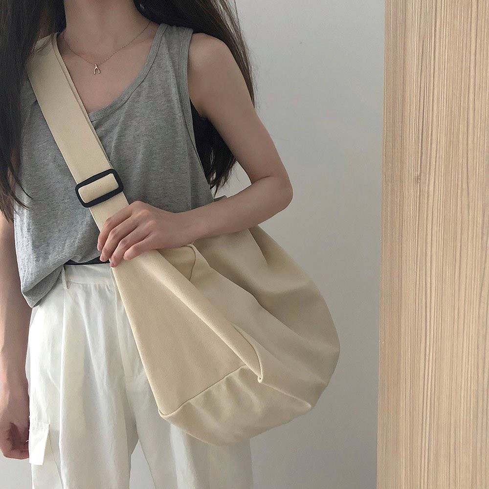 Túi Tote Vải Canvas Nữ Đeo Chéo Phong Cách Thời Trang Hàn Quốc Vintage