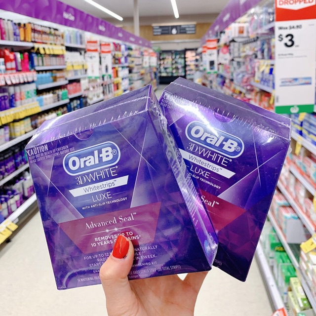Miếng Dán Trắng Răng Oral B 3D White Luxe Advance Seal Whitening Treatment Úc