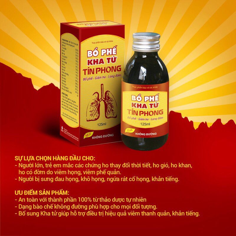 Siro giảm ho Bổ phế kha tử Tín Phong - Hỗ trợ các trường hợp đau họng, khàn tiếng, lông đờm - Chai 125ml