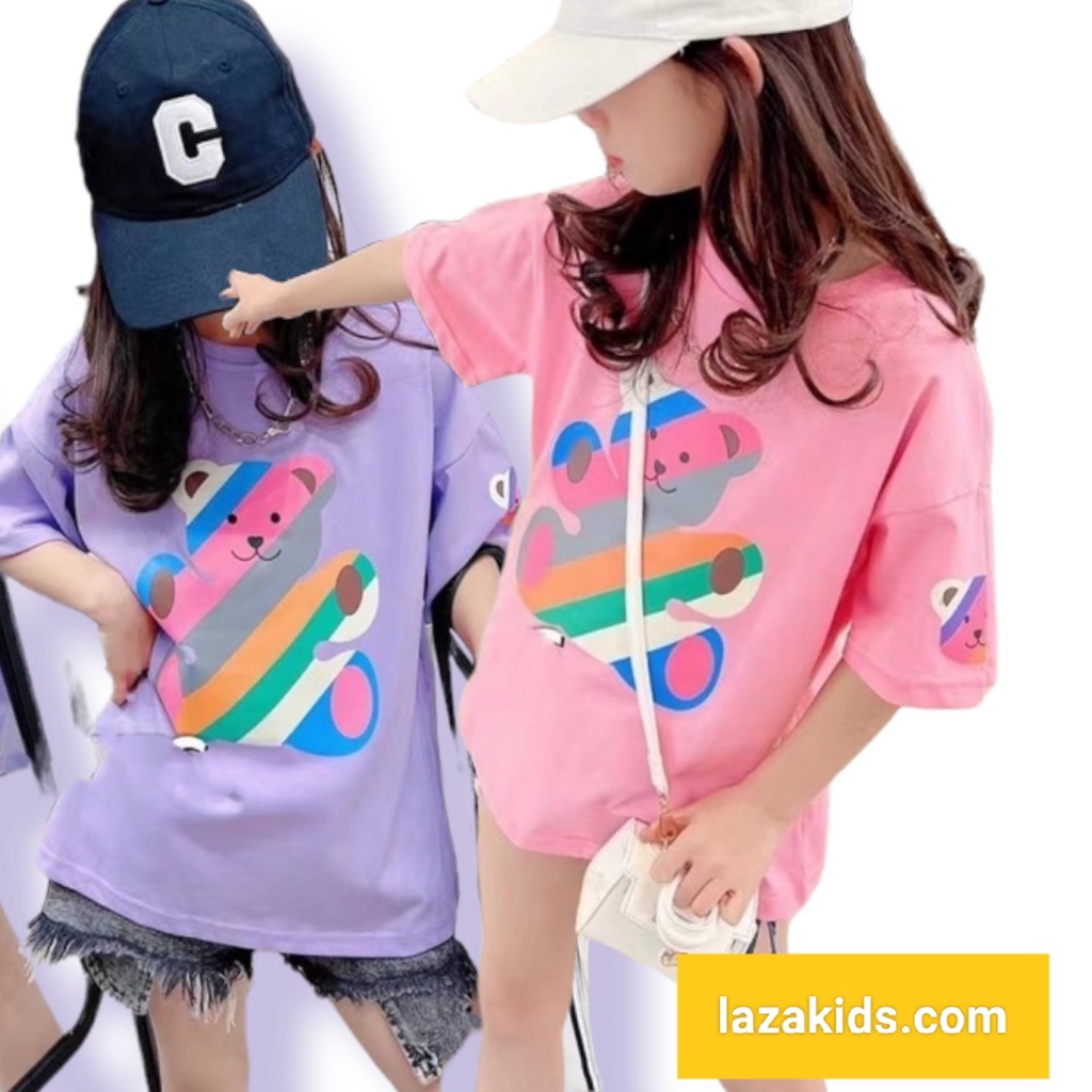 Áo thun bé gái size đại 18kg-50kg phông cotton đôi cho mẹ và bé gấu bảy màu đẹp chất thun mát đẹp LAZAKIDS 10 TUỔI