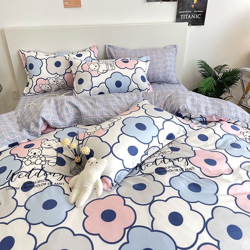 Bộ Chăn Ga Gối Cotton Poly Nhập Khẩu Hoa Cam