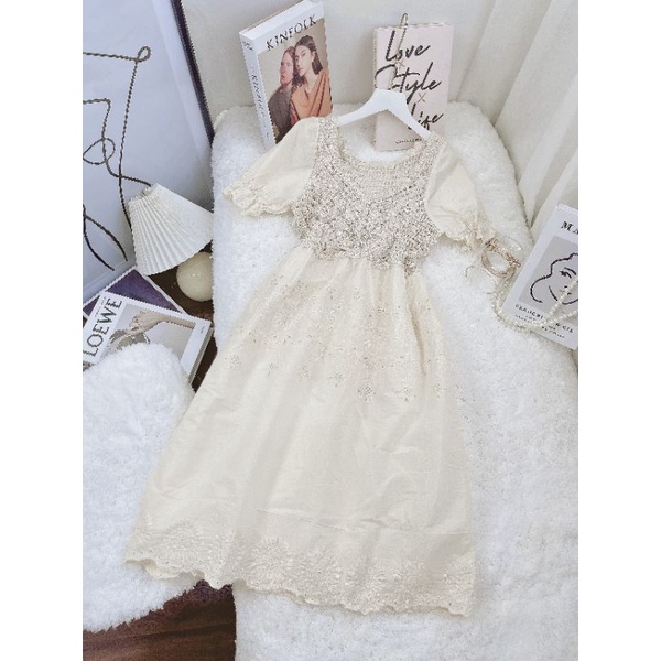 ĐẦM REN KEM ĐỤC LÕ PHỐI LEN ĐAN