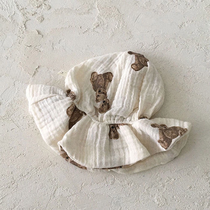 Bộ Áo Liền Quần Tam Giác Bằng Cotton In Họa Tiết Gấu Hoạt Hình + 1 Cái Nón Dễ Thương Dành Cho Bé Sơ Sinh