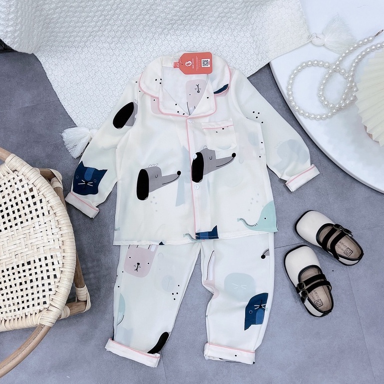 Bộ Ngủ Pijama Lụa Mango Dài Tay Dành Cho Bé Gái, Họa Tiết Siêu Xinh