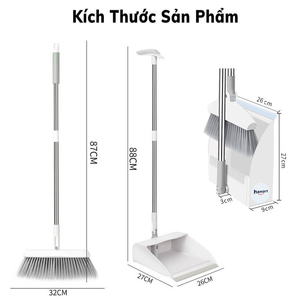 Chổi Quét Nhà, Chổi Nhựa Kèm Hót Rác Gấp Gọn, Xoay 180 Độ Tiện Dụng TIME HOME