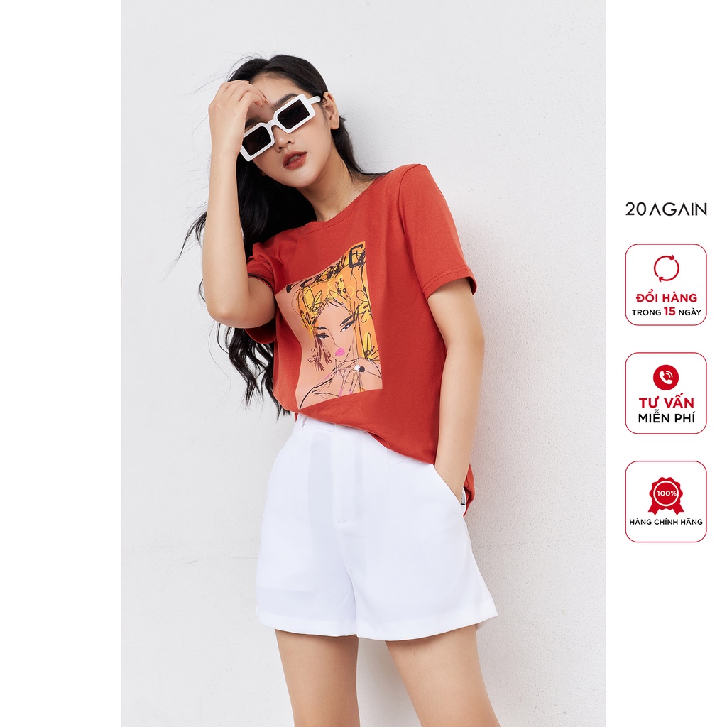 Áo thun nữ cổ tròn ngắn tay 20AGAIN in hình cô gái cá tính ATA2316
