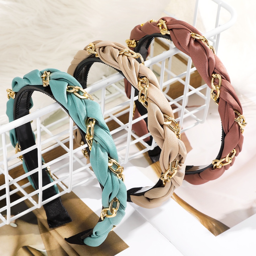 Băng đô cài tóc phối chuỗi dây kim loại màu trơn phong cách Hàn Quốc thời trang