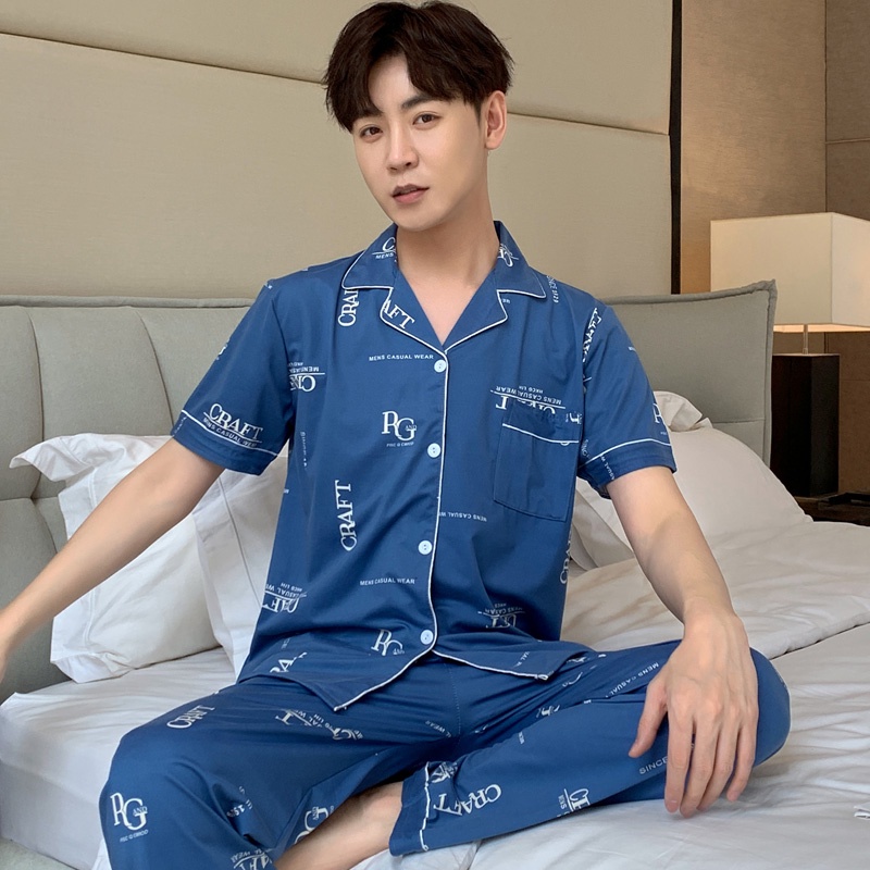 Bộ Đồ Ngủ Tay Ngắn Chất Liệu Cotton Thời Trang Hàn Quốc Cho Nam