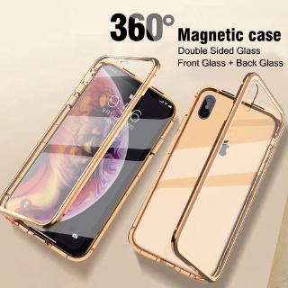 Double Tempered Glass Magnetic Phone Casing Case For iPhone XR XS MAX X 8 7 6 6S Plus 11 Pro Max SE 2020 Back Full protective Cover with Front + Black Tempered Glass