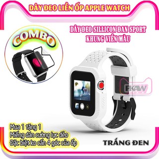 Dây Đeo liền ốp cho Apple Watch 7/6/5/4/3/2/1 size 38/40/41/42/44/45mm silicon khung viền màu_Trắng Đen (tặng dán AW)