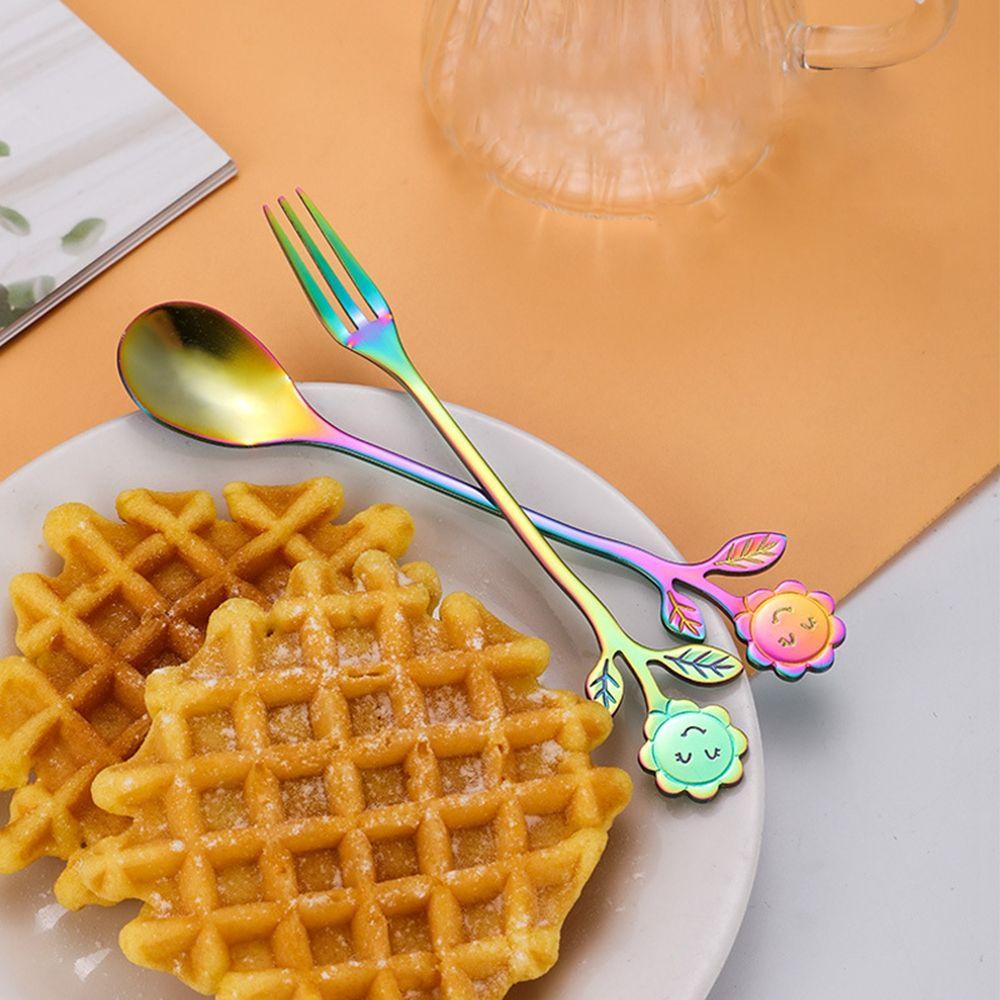 YIYU Muỗng / Nĩa Inox Hình Hoa Hướng Dương Mặt Cười Dễ Vệ Sinh Phong Cách Nhật Bản