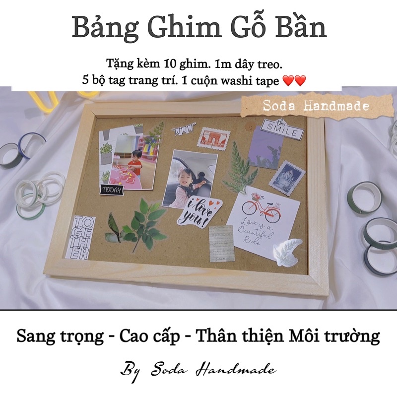 Bảng Ghim gỗ bần trang trí Phòng học/ Bàn làm việc.Ghim tài liệu/postcard