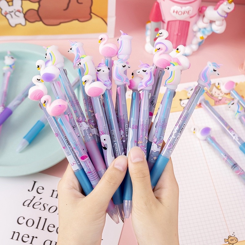 Bút Bi 3 Ngòi 3 Màu Hình Vịt - Kỳ Lân dễ thương
