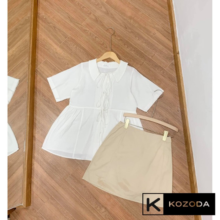 Set áo và chân váy babydoll trắng nơ ngực dáng A be Ulzzang Kozoda M43