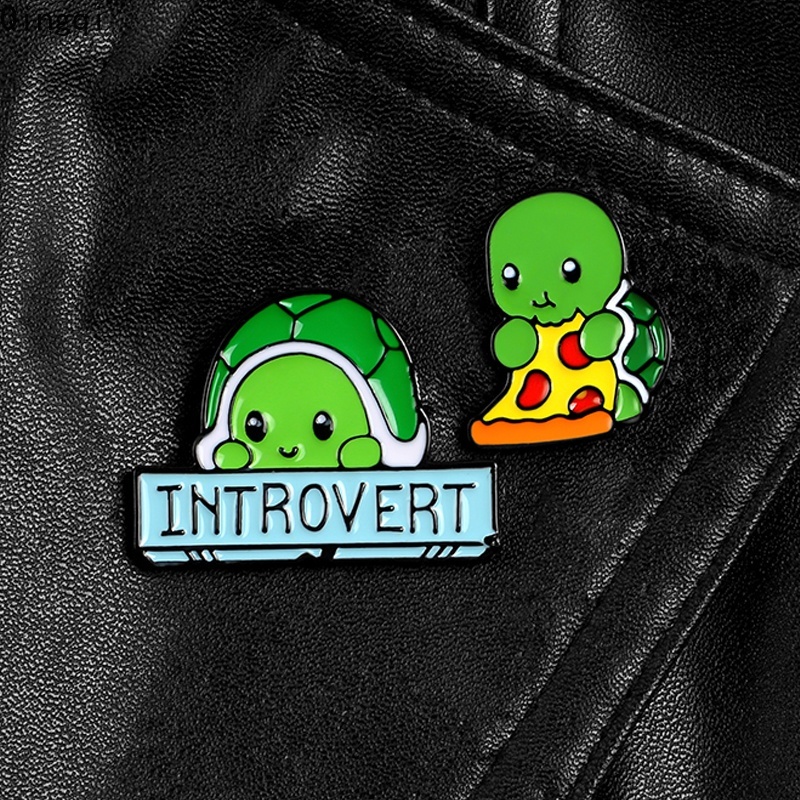 Ghim cài áo Miss Zoe tráng men hình rùa ăn pizza đáng yêu thú vị làm quà tặng