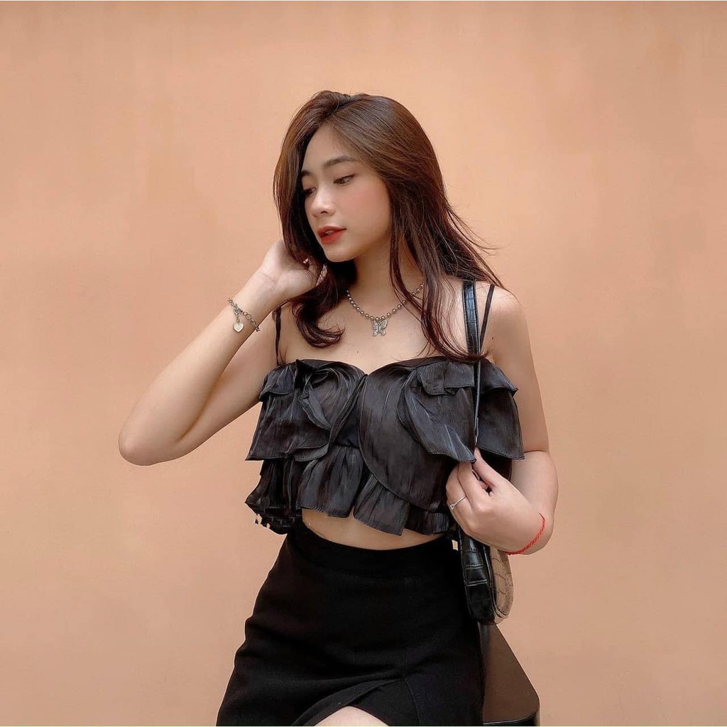 ÁO TRẮNG HAI DÂY THÂN XẾP TẦN - SAKURA TOP