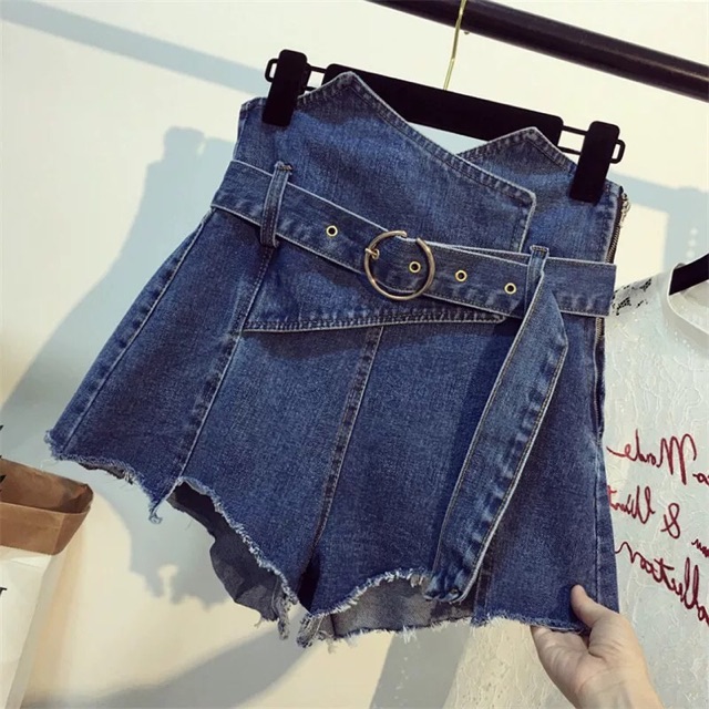 Có bigsize - Quần short cạp cao kèm thắt lưng gấu rách siêu xinh 2019