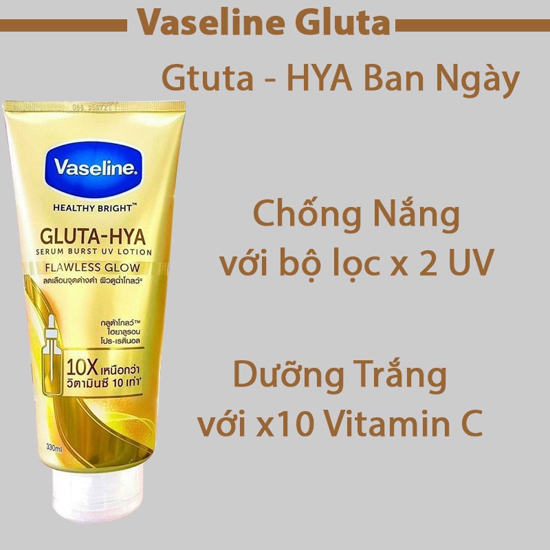 Combo Dưỡng Thể Vaseline Healthy Bright Gluta Hya 10X 330ml