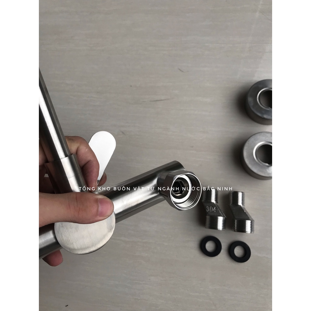 Vòi nước bồn rửa bát nóng lạnh gắn tường cần mềm inox sus 304 - nhiều chế độ rửa tiết kiệm nước kèm đôi chân nóng lạnh