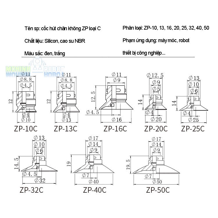 Giác hút chân không SMC loại ZP-10/13/16/20/25/32/40/50 CS/N