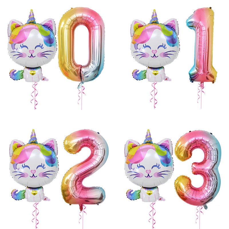 Bong Bóng Lá Nhôm Chất Lượng Cao Hình Kỳ Lân Mèo Kỳ Lân Vương Miện Đen 32 Inch Trang Trí Tiệc Sinh Nhật Cho Bé