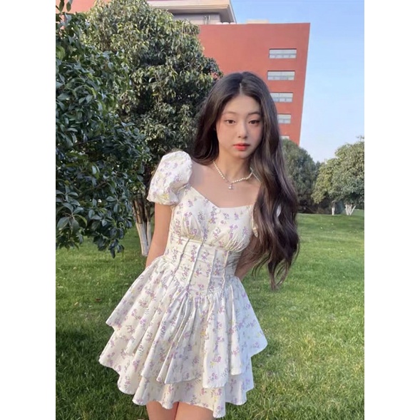 Váy hoa nhí ôm eo Quảng Châu cực xinh