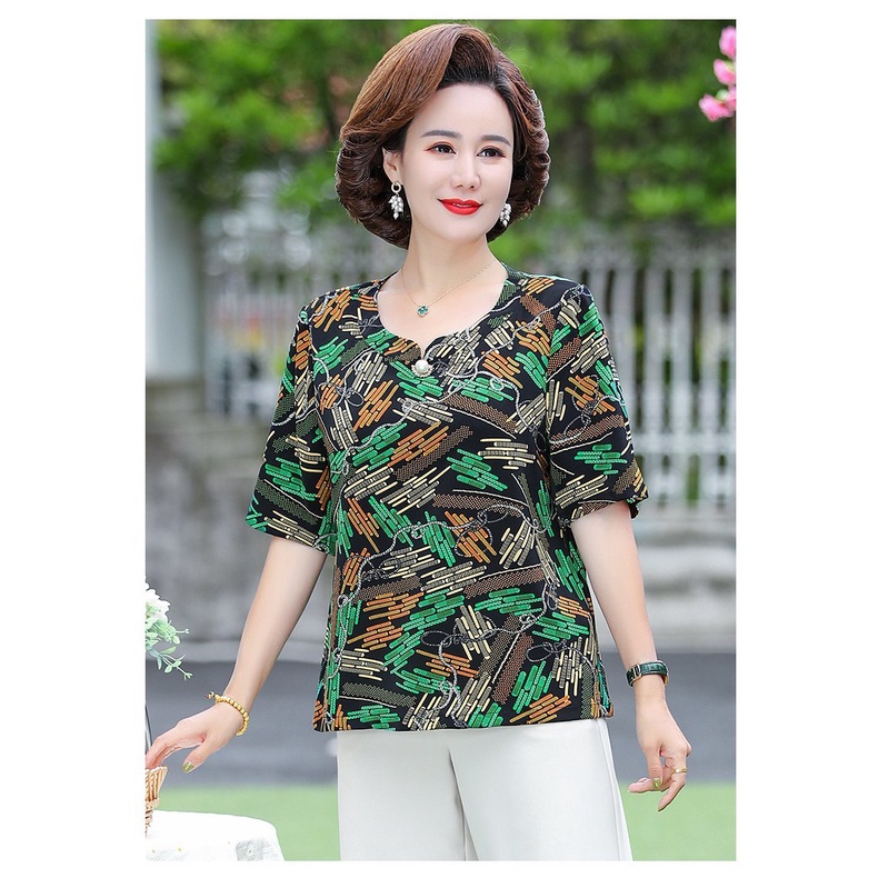 Set Áo Chiffon Ngắn Tay Và Quần Dài Thời Trang Phương Tây Cho Phụ Nữ Trung Niên 40-50 Tuổi