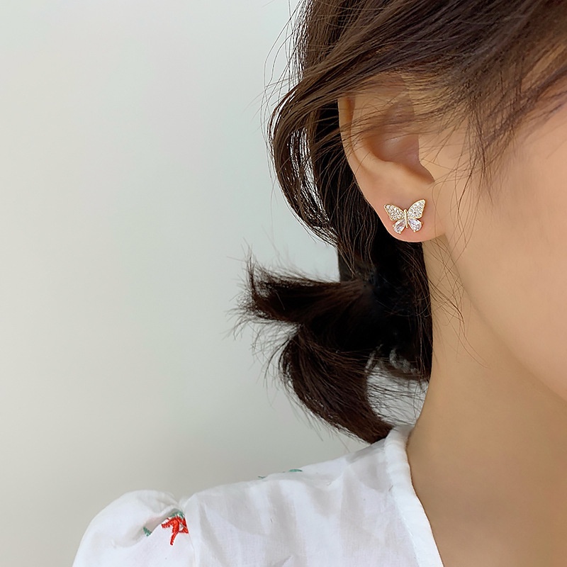 Bông Tai Dáng Dài Hình Bướm Đính Đá Phối Tua Rua Thời Trang Sang Trọng Cho Nữ