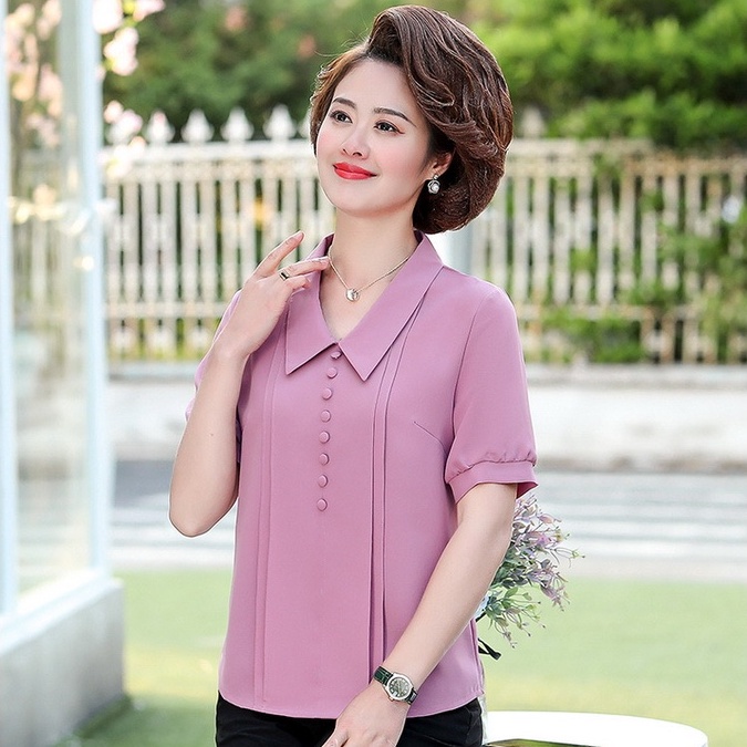 Áo Thun Trung Niên Nữ,Áo Trung Niên Nữ Cho Mẹ Ngắn Tay Cổ Đức Sang Trọng,Trẻ Trung Vải Cao Cấp Thoáng Mát TN2 - Meety