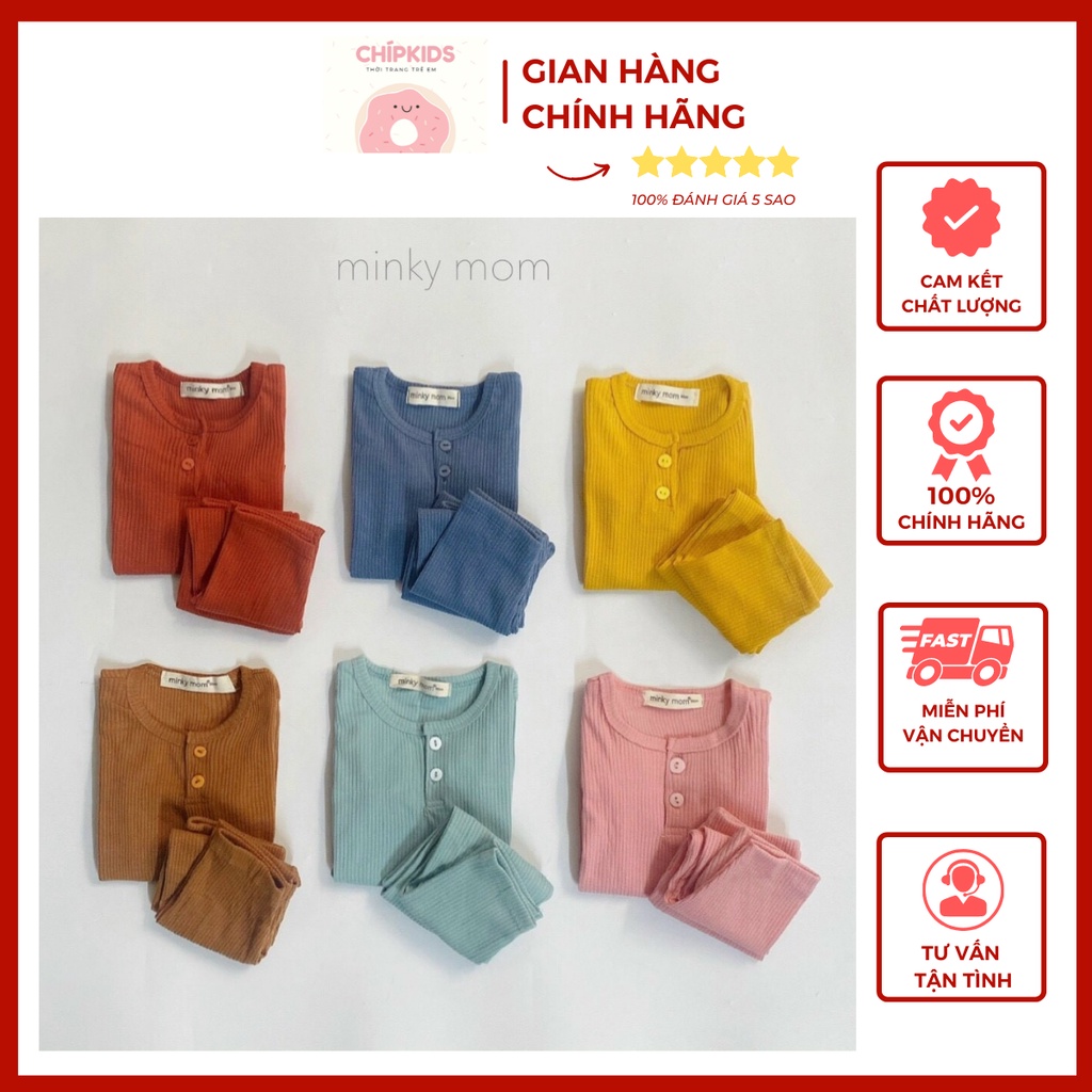 Quần áo trẻ em, Bộ dài len tăm Minkymom cúc cổ trụ cao cấp cho bé trai, bé gái, hàng loại 1