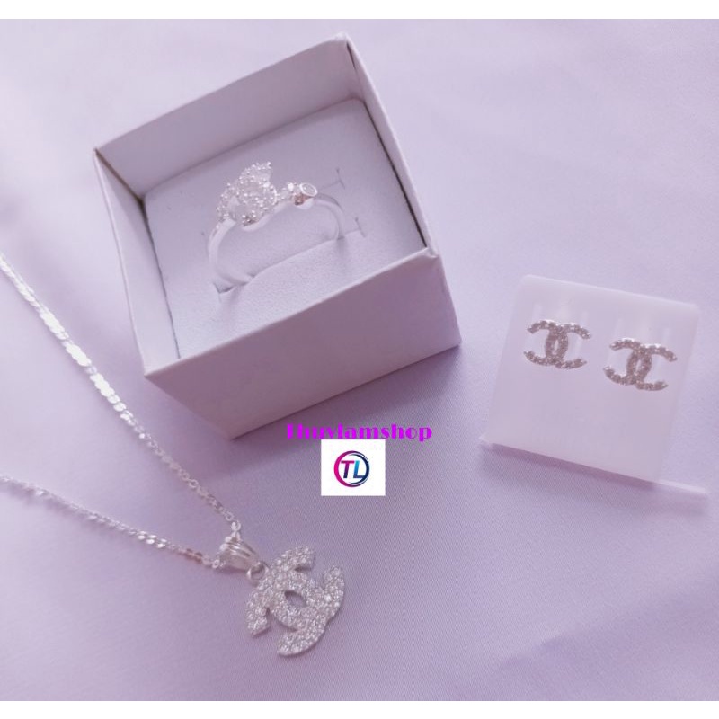Bộ trang sức bạc 925 chữ Cha..nel sang trọng thời trang vĩnh viễn bảo hành