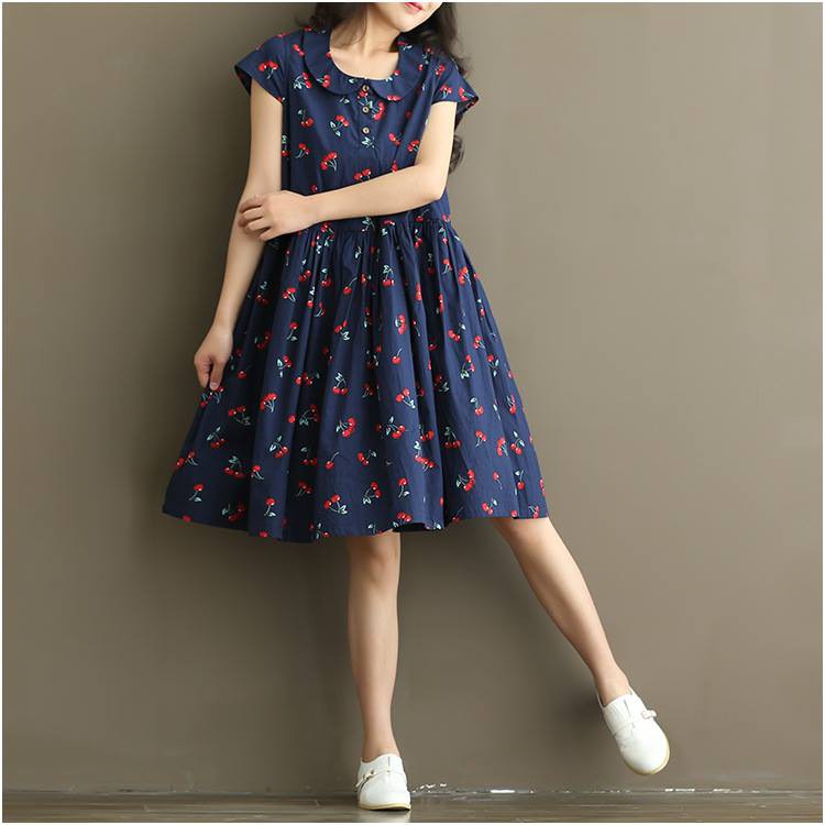 Váy Bầu Công Sở, Đầm Bầu Cherry Xanh Cộc Tay Cổ Sen  MYC1147