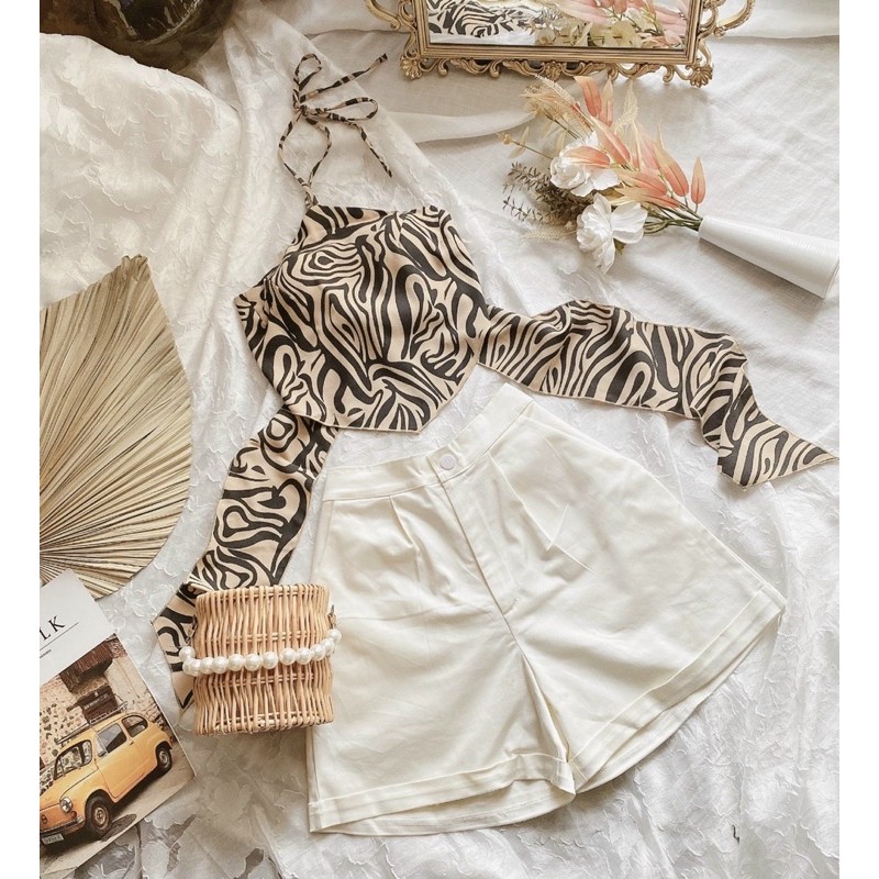 (hình thật) SET ÁO YẾM THỔ CẨM + SHORT 🖤