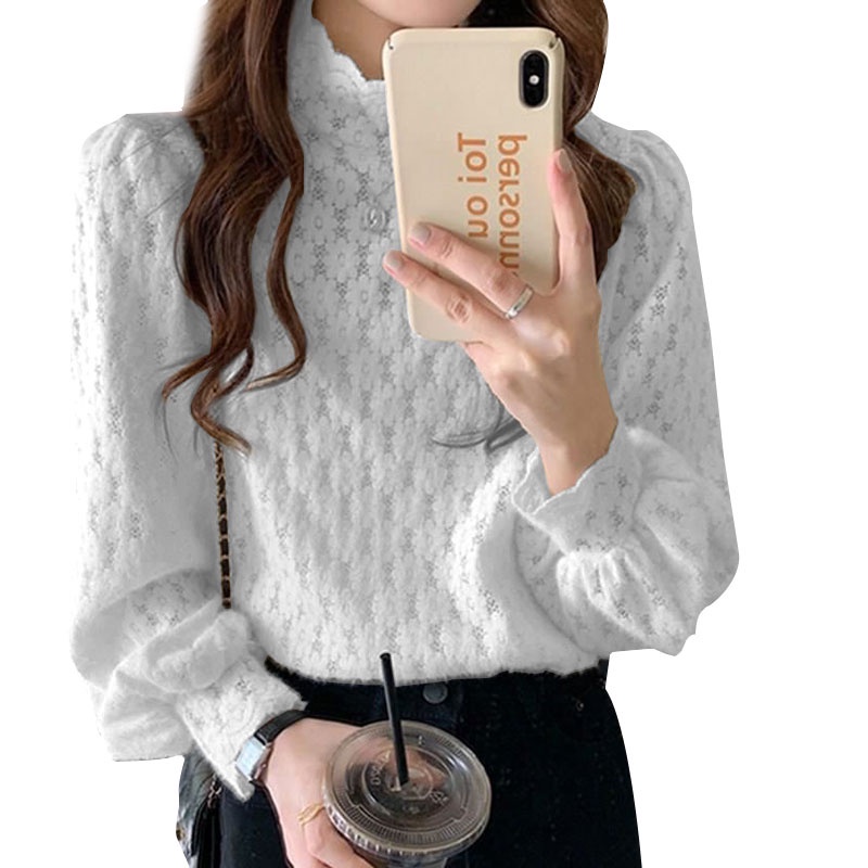 Áo kiểu ZANZEA cổ cao tay phồng họa tiết ren hoa thời trang dành cho nữ