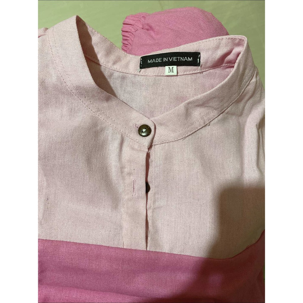 Set Đồ Nữ Cơ Bản Áo Cổ Tàu Ngắn Tay Quần Ống Suông Chất Liệu Linen