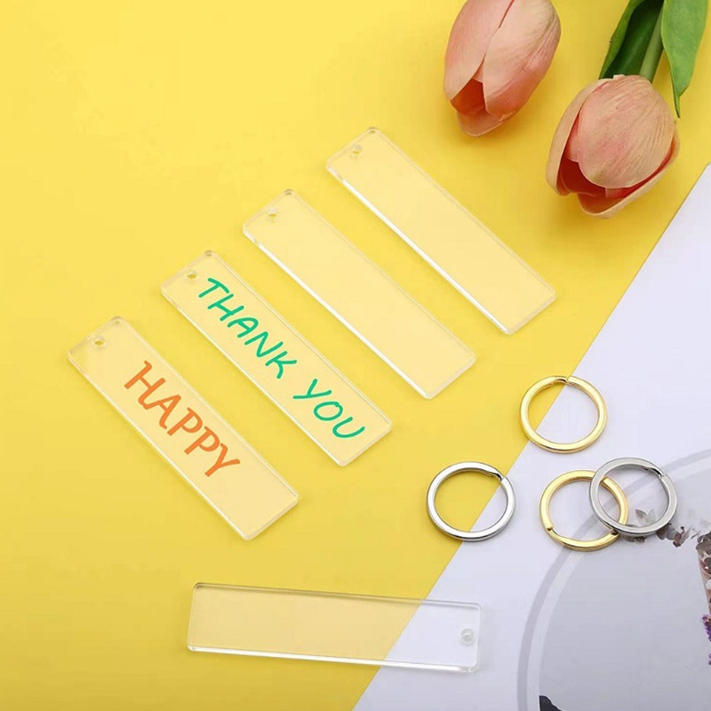 Set 40 Đĩa Nhựa Acrylic Trong Suốt Hình Chữ Nhật Trơn Kèm 30 Đĩa Thay Thế Cho Móc Khóa