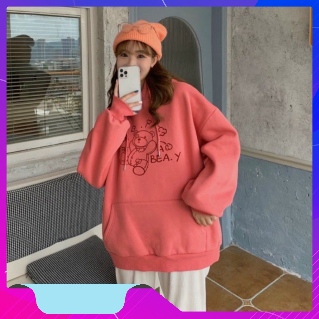 Áo hoodie nữ form rộng, Áo hoodie nữ form rộng nỉ dày có mũ unisex mặc nhà đi chơi đi