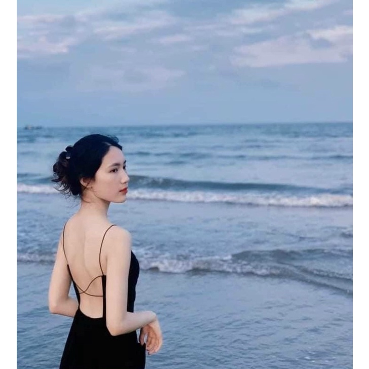 Đầm hở lưng dáng dài có đệm ngực chất đẹp